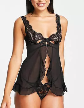 Черный кружевной комбинезон без подкладок на косточках и стринги Hunkemoller Seraphina
