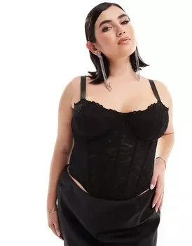 Черный кружевной корсет с чашечками ASOS DESIGN Curve