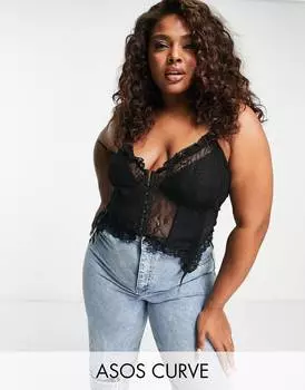 Черный кружевной корсет с подтяжками ASOS DESIGN Curve