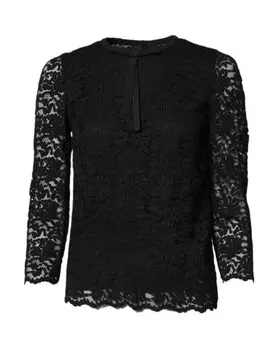 Черный кружевной топ STAFF с круглым вырезом и длинными рукавами Dolce & Gabbana