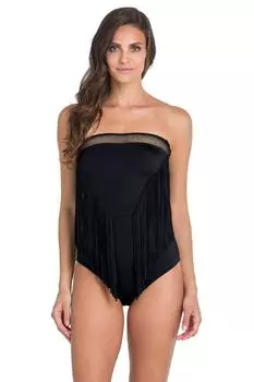 Черный купальник без бретелек с кисточками Dagi