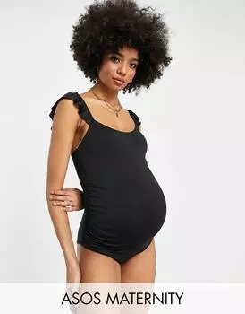 Черный купальник для беременных с развевающимися рукавами ASOS DESIGN Maternity