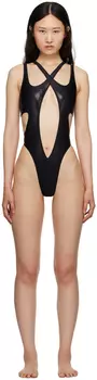 Черный купальник Mugler с перекрещенными краями