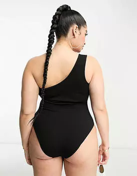 Черный купальник на одно плечо со складками ASOS DESIGN Curve