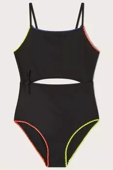 Черный купальник с декоративной строчкой и вырезом Monsoon, черный