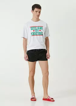 Черный купальник с логотипом на кулиске на талии Dolce&Gabbana