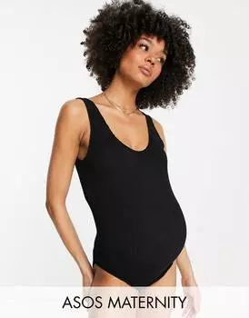 Черный купальник с мятым вырезом ASOS DESIGN Maternity