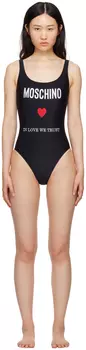 Черный купальник с надписью In Love We Trust Moschino