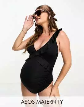 Черный купальник с оборками ASOS DESIGN Maternity