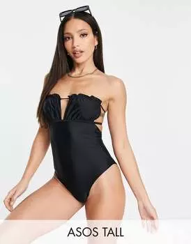 Черный купальник с оборками-бандо ASOS DESIGN Tall