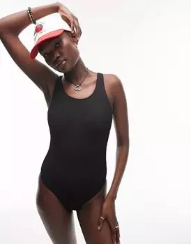 Черный купальник с оборками и низкой спиной Topshop