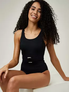 Черный купальник с поясом в рубчик George., черный