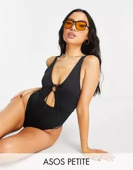 Черный купальник с вырезами и завязками спереди ASOS DESIGN Petite