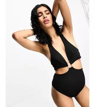 Черный купальник с вырезами в рубчик Hunkemoller nero