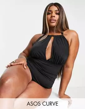 Черный купальник с вырезом на шее ASOS DESIGN Curve