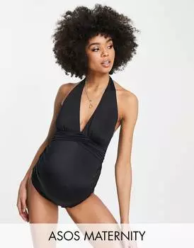Черный купальник с запахом и сборкой ASOS DESIGN Maternity