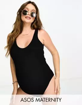 Черный купальник с жаткой и овальной формой ASOS DESIGN Maternity Amy