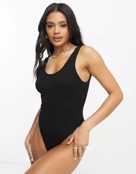 Черный купальник с жатым вырезом на спине ASOS DESIGN Amy