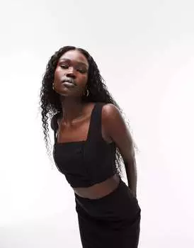 Черный льняной бралетт с квадратным вырезом Topshop Tall