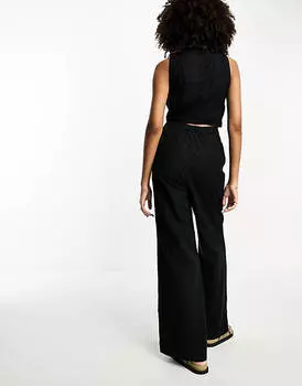 Черный льняной комбинезон с пуговицами ASOS DESIGN
