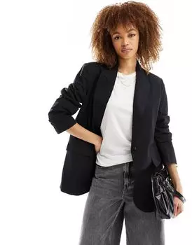 Черный льняной пиджак ASOS DESIGN