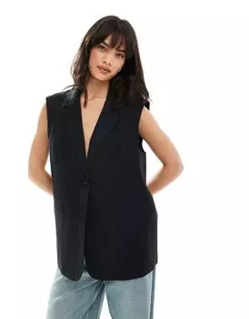 Черный льняной пиджак без рукавов ASOS DESIGN