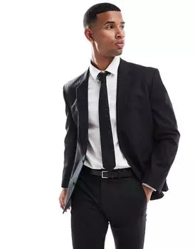 Черный льняной пиджак скинни ASOS DESIGN