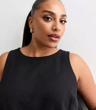 Черный льняной топ без рукавов Curves New Look, черный