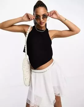 Черный льняной топ Vero Moda с платочком по низу