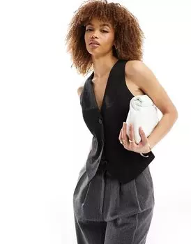 Черный льняной жилет ASOS