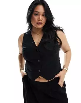 Черный льняной жилет ASOS DESIGN Curve