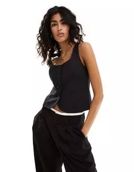 Черный льняной жилет с круглым вырезом ASOS DESIGN