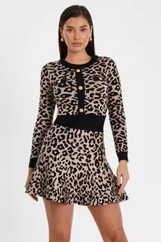 Черный леопардовый кардиган с вязаным узором QUIZ Clothing