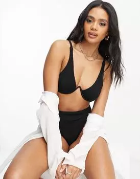 Черный лиф бикини с жатым моноволокном ASOS DESIGN Amy Mix and Match