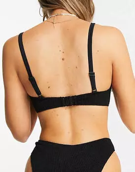 Черный лиф бикини с жатым v-образным вырезом ASOS DESIGN