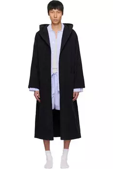 Черный махровый халат с капюшоном Tekla