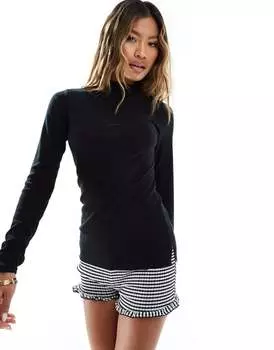 Черный матовый топ с высоким воротником и длинными рукавами River Island