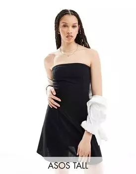 Черный мини-сарафан без бретелек из смесового льна ASOS Tall