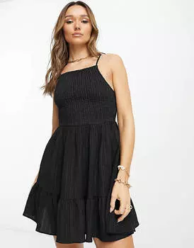 Черный мини-сарафан с квадратным вырезом и сборками ASOS DESIGN