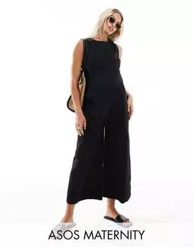 Черный минималистичный комбинезон без рукавов ASOS DESIGN Maternity и широкие брюки из саржи