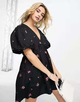 Черный многоярусный комбинезон-комбинезон с вышивкой ASOS DESIGN