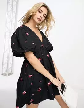 Черный многоярусный комбинезон с вышивкой ASOS DESIGN