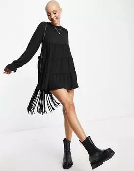 Черный многослойный комбинезон из хлопкового крепа ASOS DESIGN