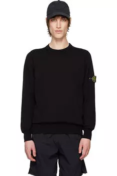 Черный мягкий органический хлопковый свитер с круглым вырезом Stone Island