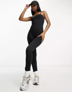 Черный мягкий приталенный комбинезон на тонких бретельках ASOS DESIGN