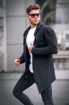 Черный мужской кардиган с узором и капюшоном 1888 г. MADMEXT