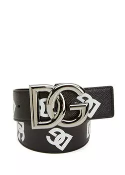 Черный мужской кожаный ремень с логотипом Dolce&Gabbana