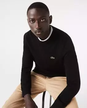 Черный мужской свитер с круглым вырезом Lacoste, черный