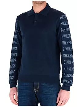 Черный мужской свитер с воротником на пуговицах Bikkembergs