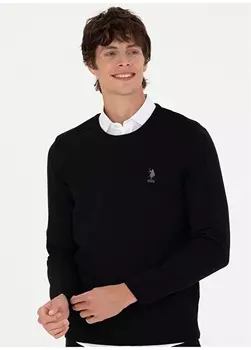 Черный мужской свитер узкого кроя с круглым вырезом U.S. Polo Assn.